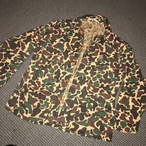 Vintage Camouflage Hunting Mens Large Canvas Shirt By Meijer (one Patch‎ Hole)